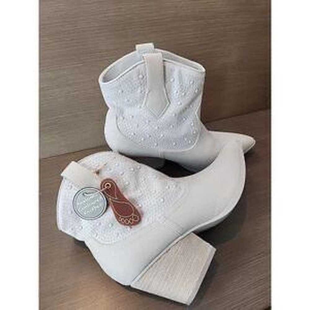 New With Tags White grey MIA studded western pull up ankle cowboy boots size 6.5 - Picture 9 of 9